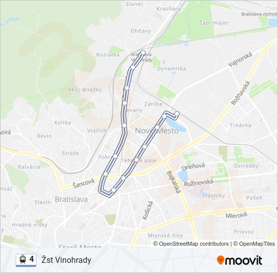 4 električka Mapa linky