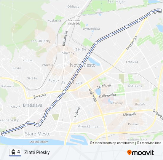 4 električka Mapa linky