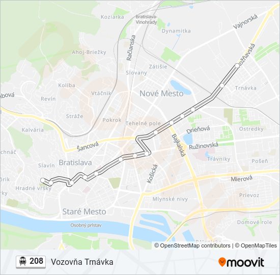 208 Trolejbus Mapa linky