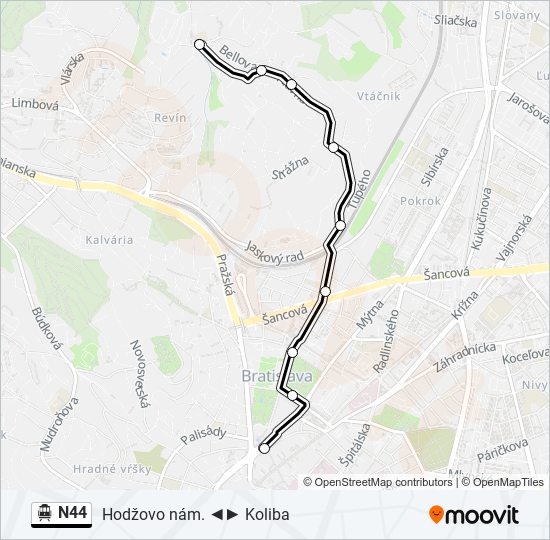 N44 Trolejbus Mapa linky