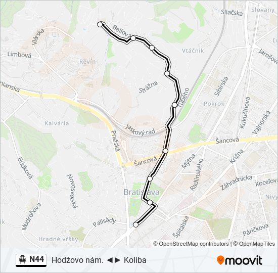 N44 Trolejbus Mapa linky