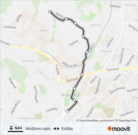 N44 trolejbus Mapa linky