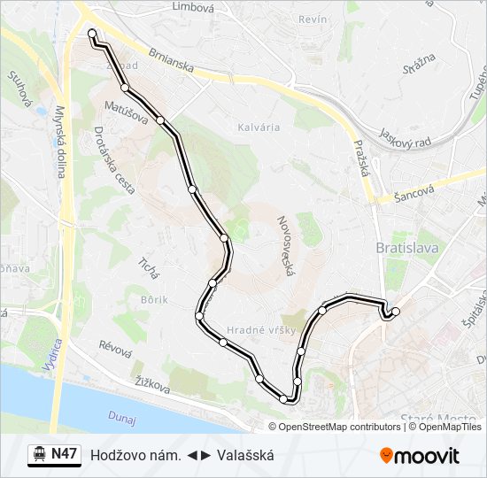 N47 Trolejbus Mapa linky