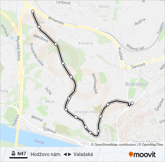 N47 Trolejbus Mapa linky