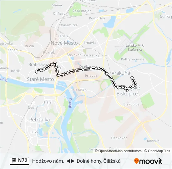N72 Trolleybus Line Map