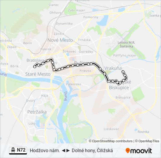 N72 Trolejbus Mapa linky