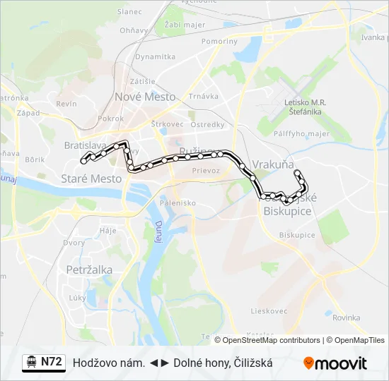 N72 Trolleybus Line Map