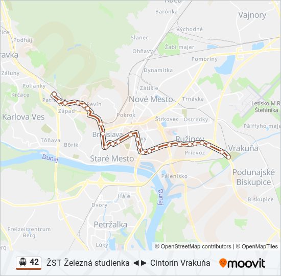 42 trolejbus Mapa linky