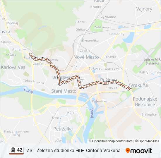 42 Trolejbus Mapa linky