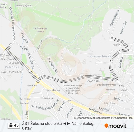 45 Trolleybus Line Map