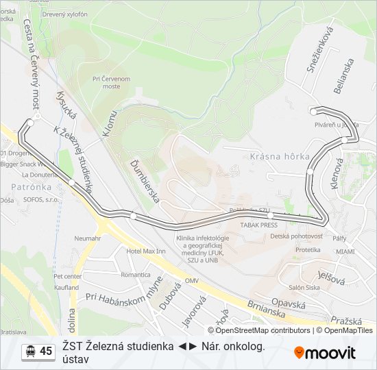 45 Trolleybus Line Map