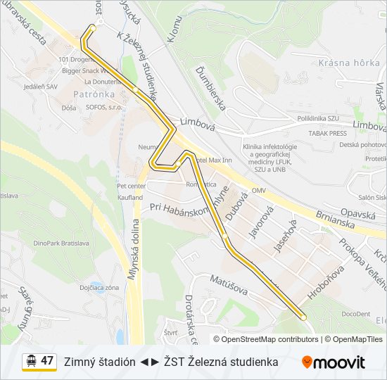 47 Trolejbus Mapa linky