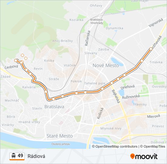 49 Trolejbus Mapa linky