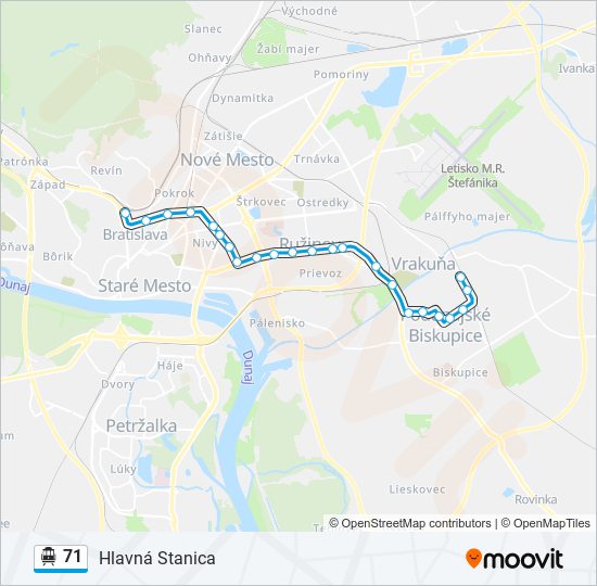 71 Trolejbus Mapa linky