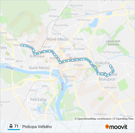 71 Trolejbus Mapa linky