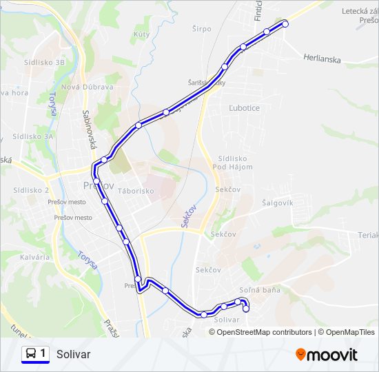 1 autobus Mapa linky