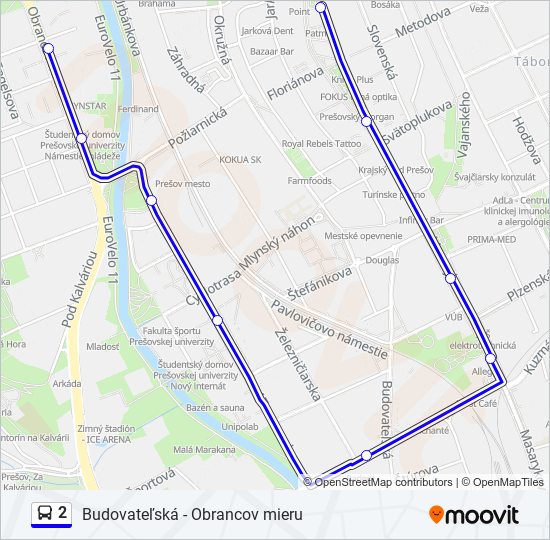 2 autobus Mapa linky