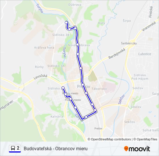 2 autobus Mapa linky