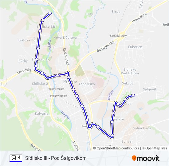 4 autobus Mapa linky