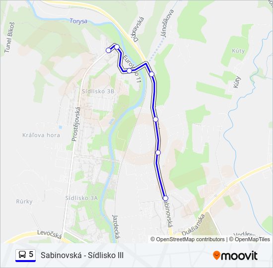 5 autobus Mapa linky