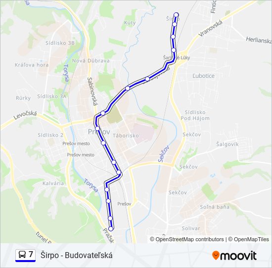 7 autobus Mapa linky