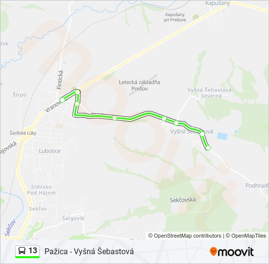 13 autobus Mapa linky