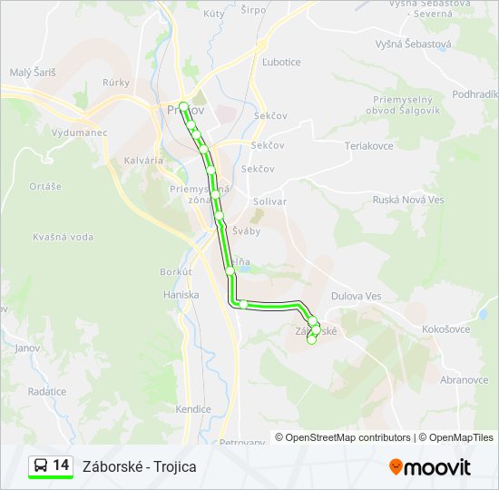 14 autobus Mapa linky