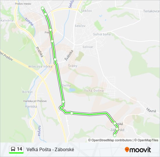 14 autobus Mapa linky