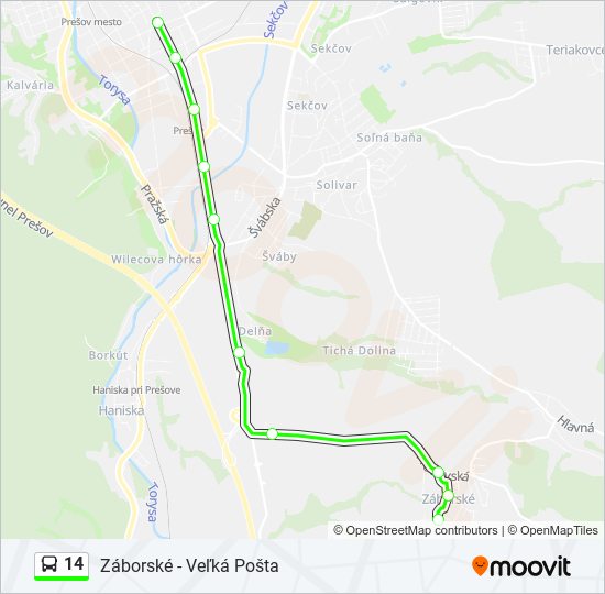 14 autobus Mapa linky