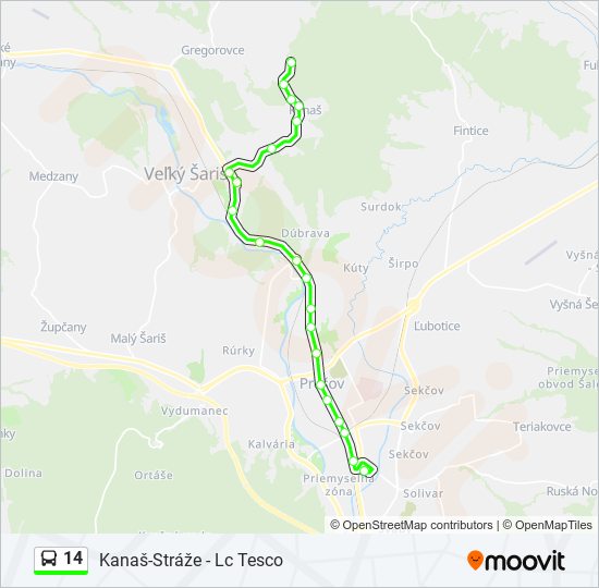 14 autobus Mapa linky