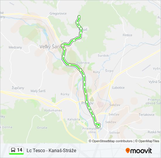 14 autobus Mapa linky