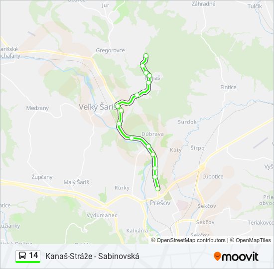 14 autobus Mapa linky