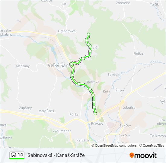 14 autobus Mapa linky