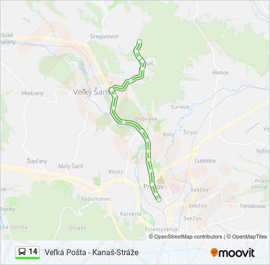 14 autobus Mapa linky