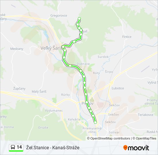 14 autobus Mapa linky