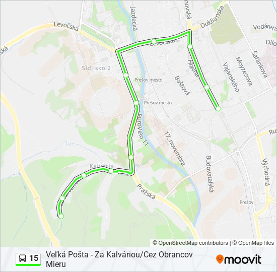 15 autobus Mapa linky