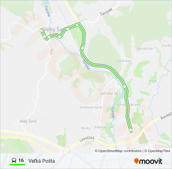 16 autobus Mapa linky