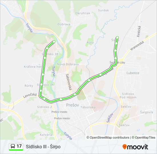 17 autobus Mapa linky