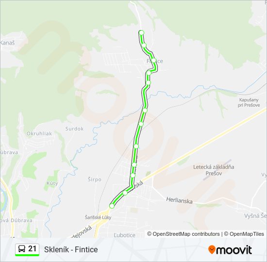 21 autobus Mapa linky