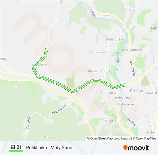 21 autobus Mapa linky