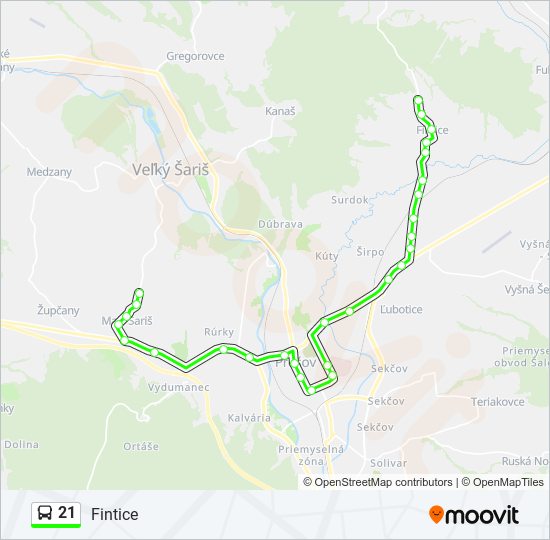 21 autobus Mapa linky