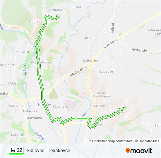 22 autobus Mapa linky