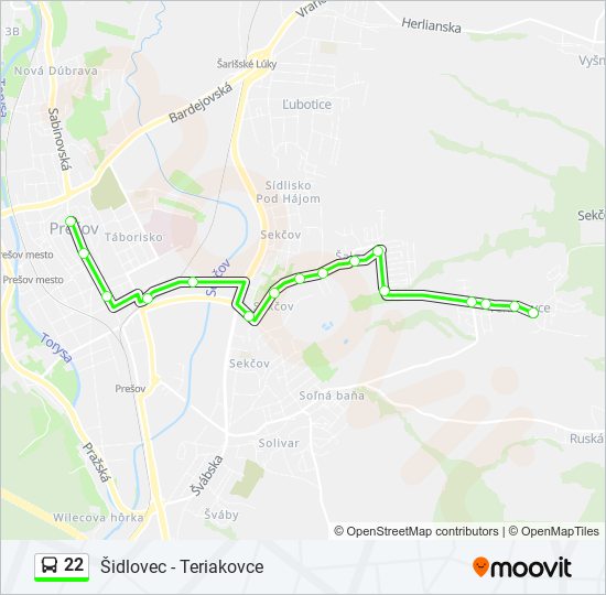 22 bus Line Map