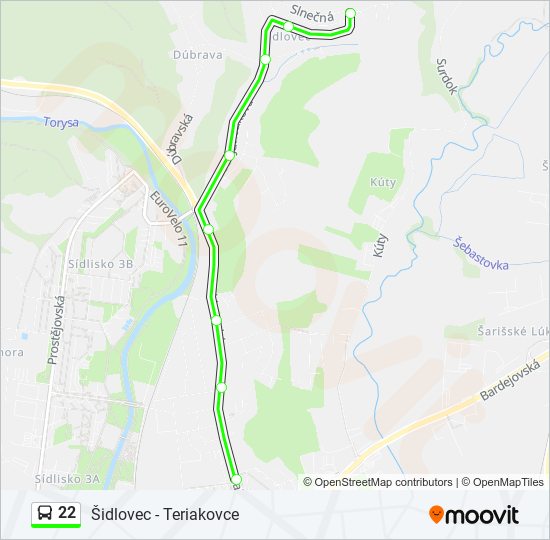 22 autobus Mapa linky