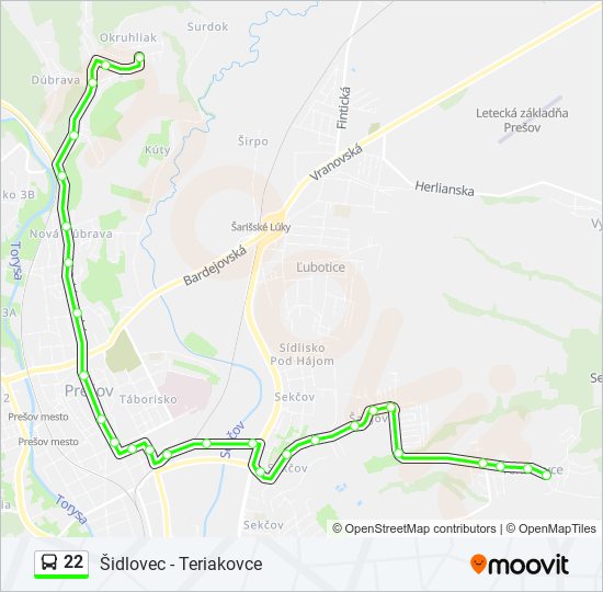 22 bus Line Map