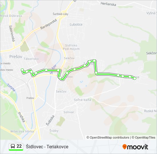 22 autobus Mapa linky