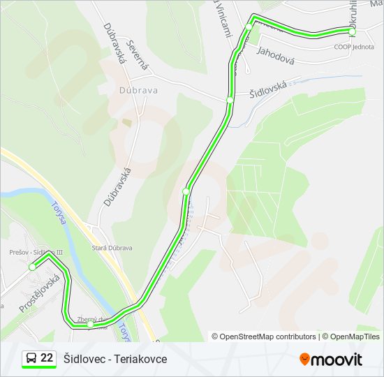 22 autobus Mapa linky