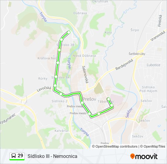 29 autobus Mapa linky