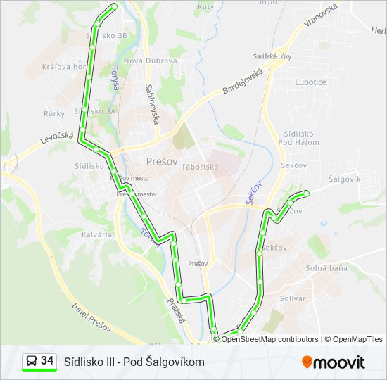 34 bus Line Map