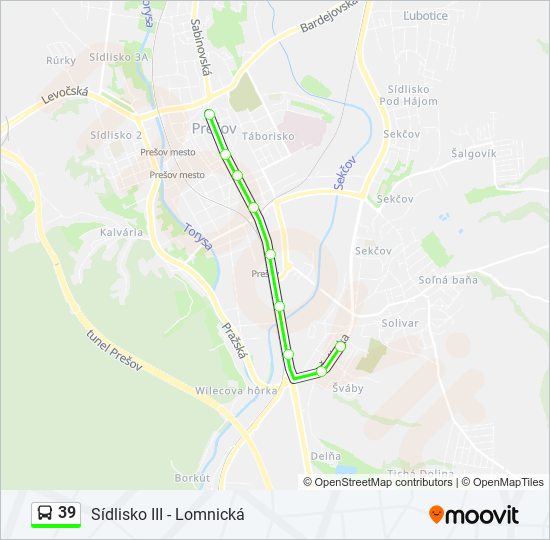 39 autobus Mapa linky